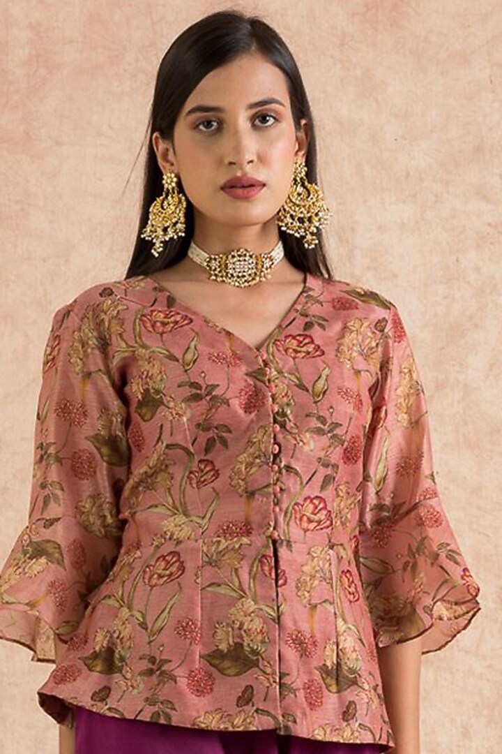 Wine Cotton Silk Flared Pant Set by Palak & Mehak at Pernia's Pop Up Shop
