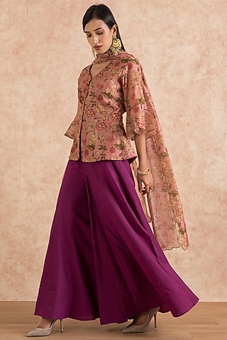 Wine Flared Pant Set by Palak & Mehak