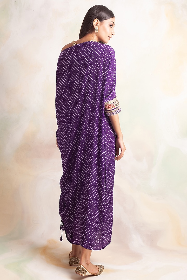 Purple Bandhani Printed Summer Dress by Palak & Mehak at Pernia's Pop Up Shop
