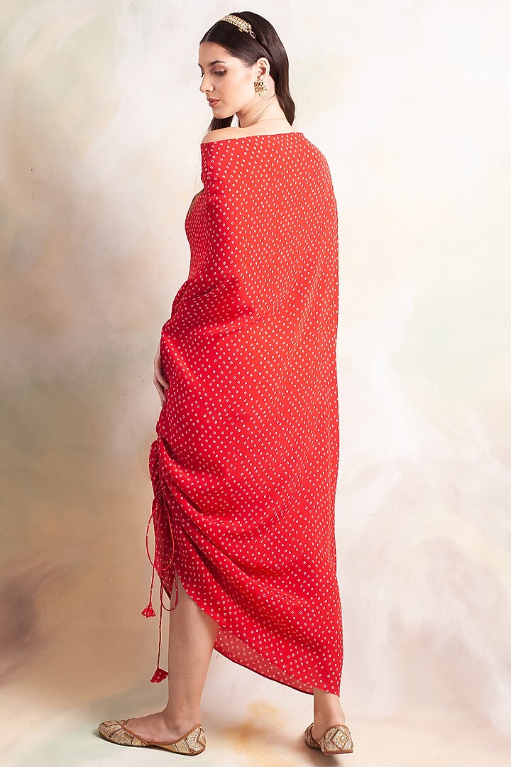 Red Bandhani Printed Summer Dress by Palak & Mehak at Pernia's Pop Up Shop