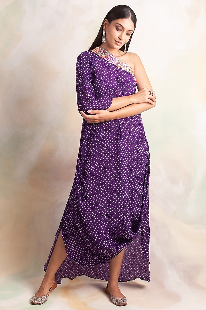 Purple Embroidered & Printed Dress by Palak & Mehak