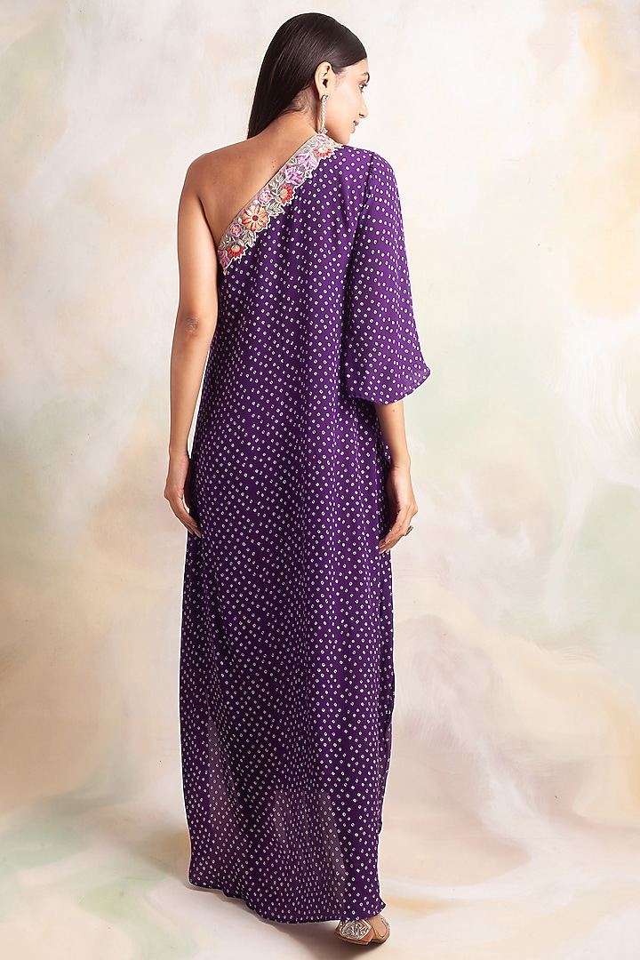 Purple Embroidered & Printed Summer Dress by Palak & Mehak at Pernia's Pop Up Shop