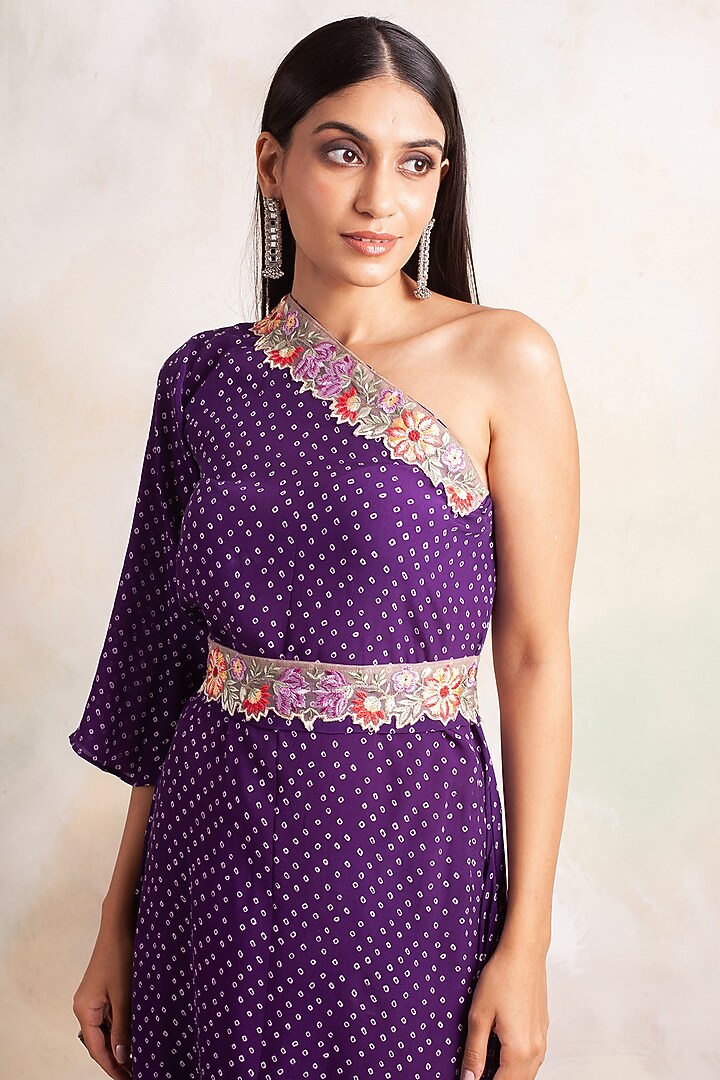 Purple Embroidered & Printed Summer Dress by Palak & Mehak at Pernia's Pop Up Shop
