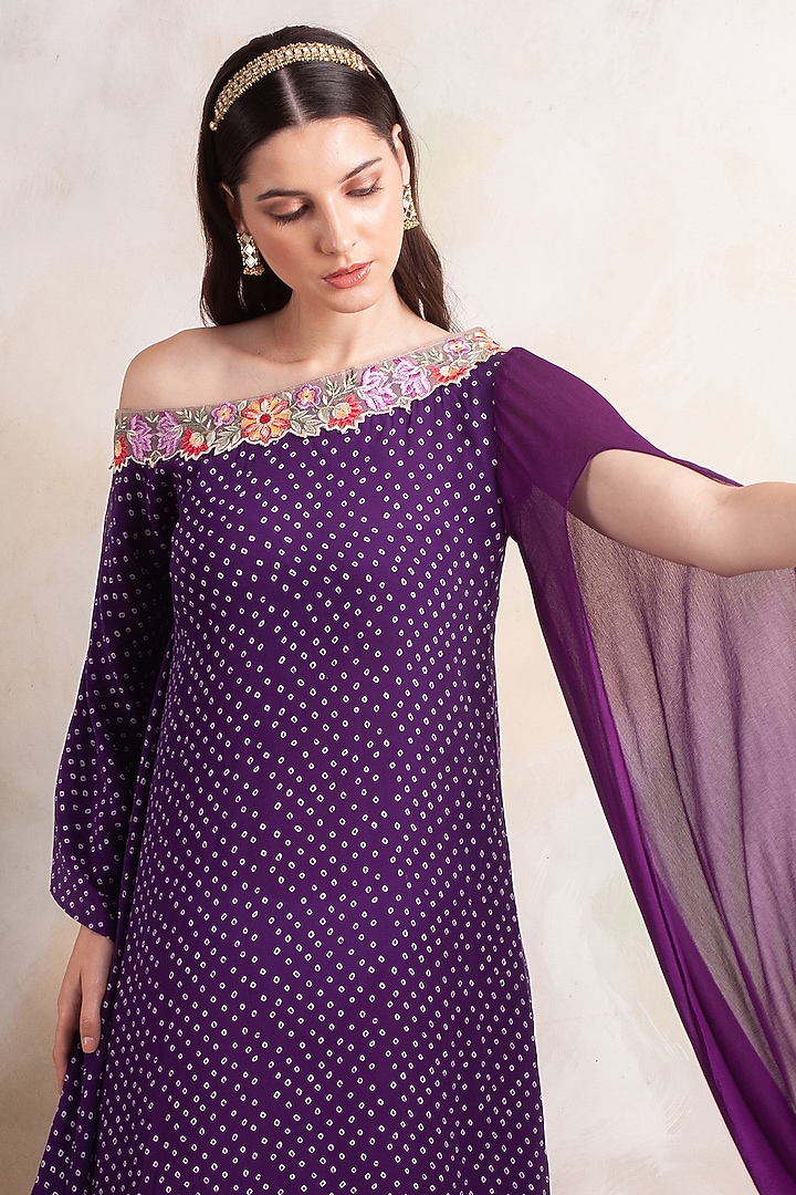 Purple Summer Dress With Bandhani Print by Palak & Mehak at Pernia's Pop Up Shop