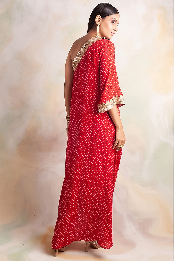 Red Crepe Printed Summer Dress by Palak & Mehak at Pernia's Pop Up Shop