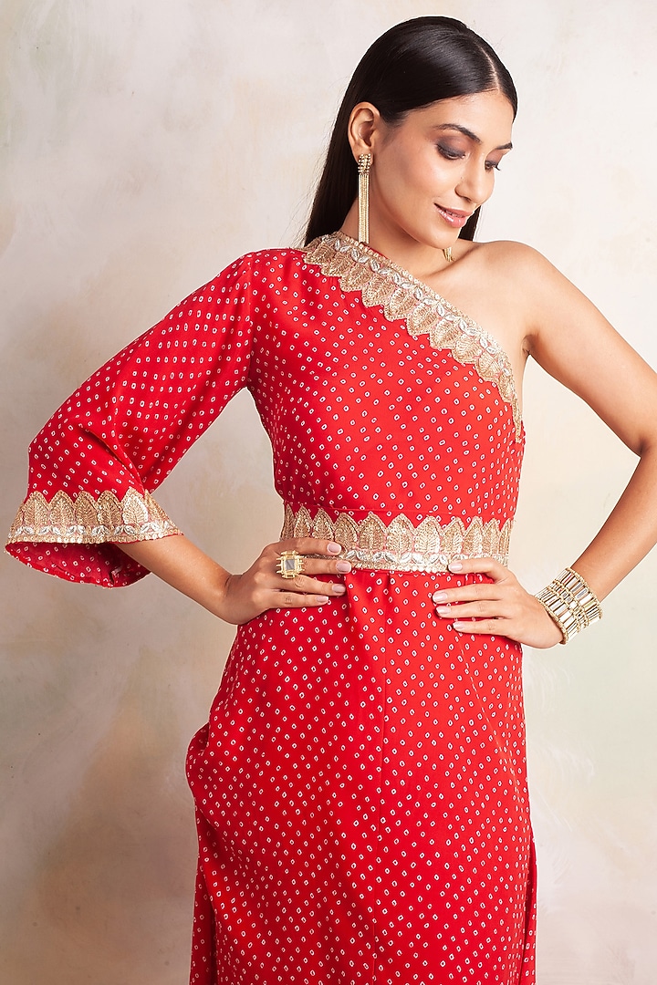 Red Crepe Printed Summer Dress by Palak & Mehak at Pernia's Pop Up Shop