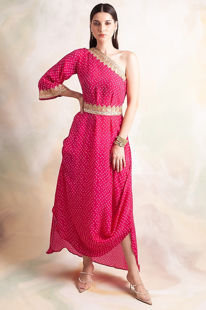 Pink Crepe Printed Dress by Palak & Mehak