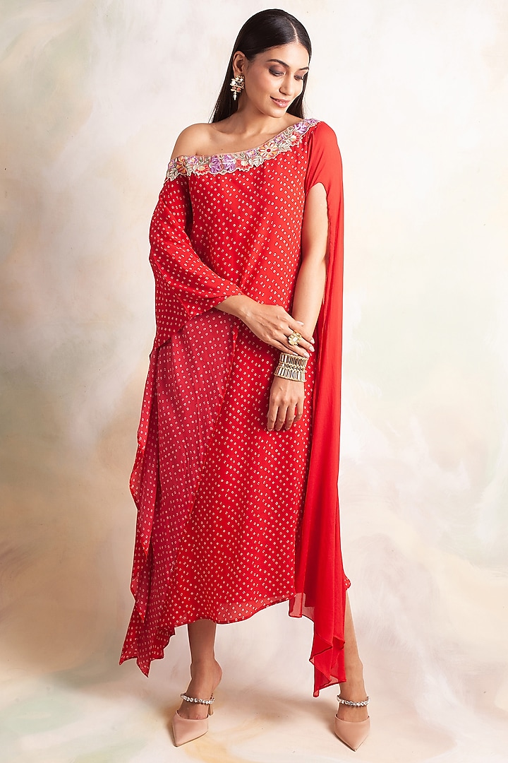 Red Dress In Crepe by Palak & Mehak