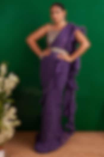 Purple Bandhani Printed Draped Saree by Palak & Mehak at Pernia's Pop Up Shop