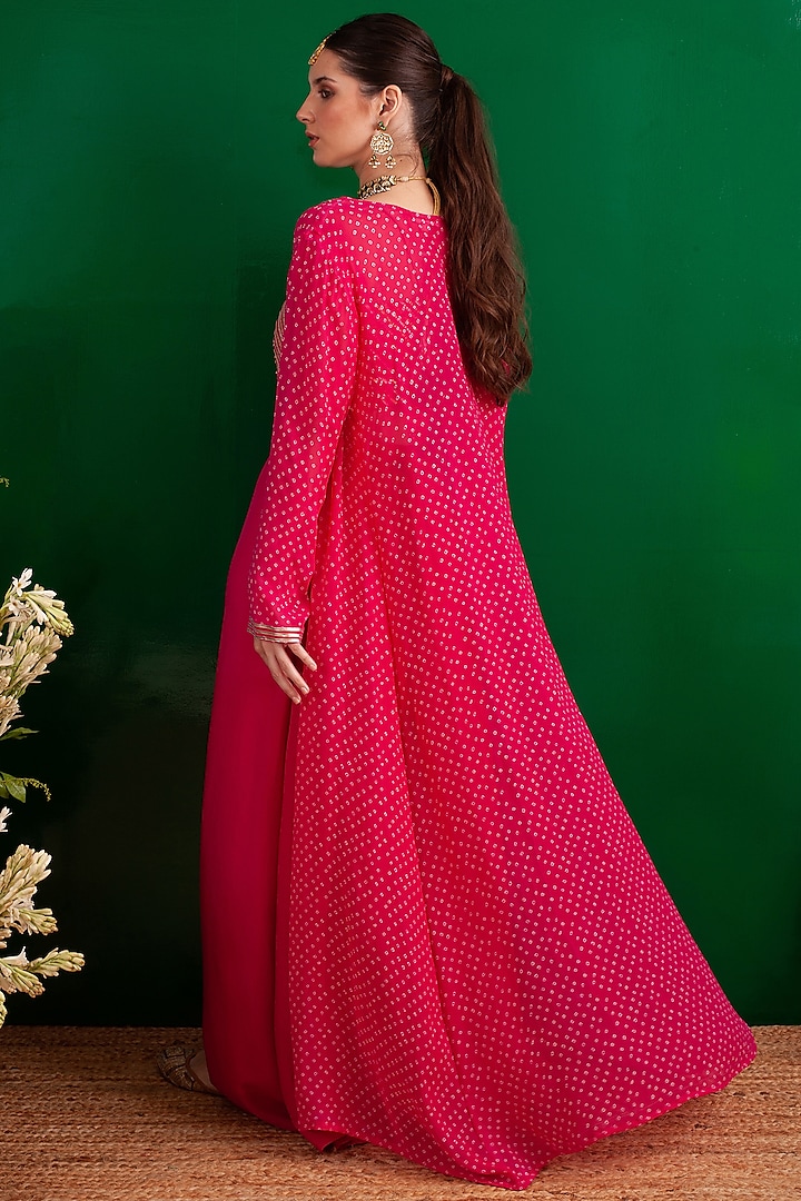 Pink Georgette Printed Jacket Set by Palak & Mehak at Pernia's Pop Up Shop