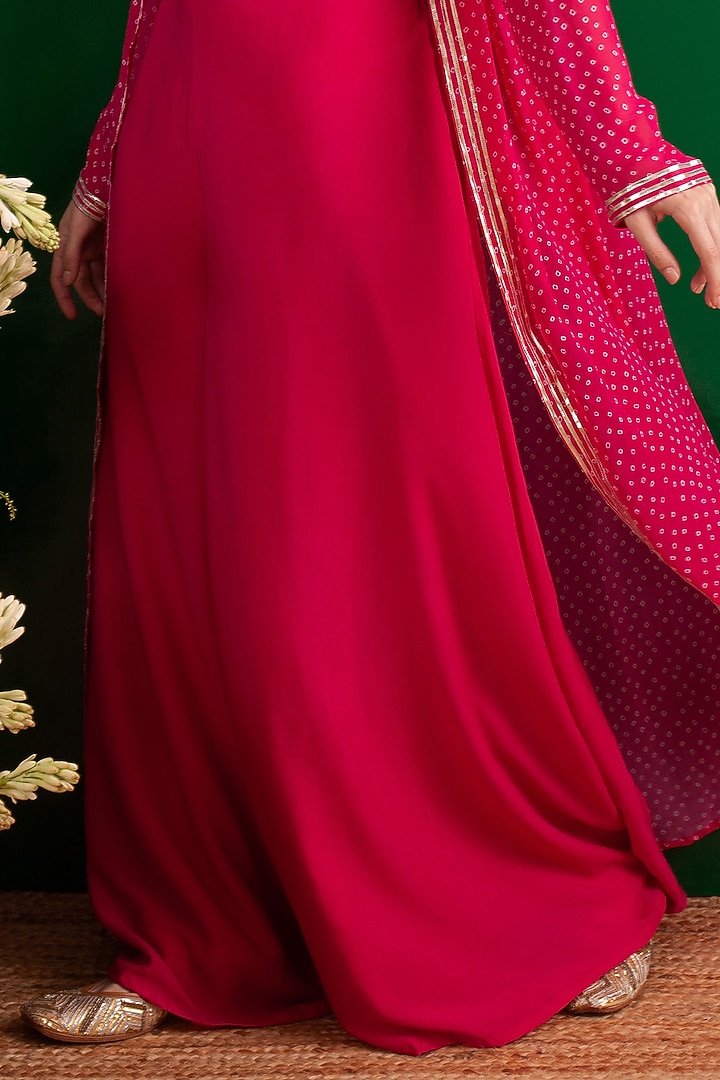 Pink Georgette Printed Jacket Set by Palak & Mehak at Pernia's Pop Up Shop