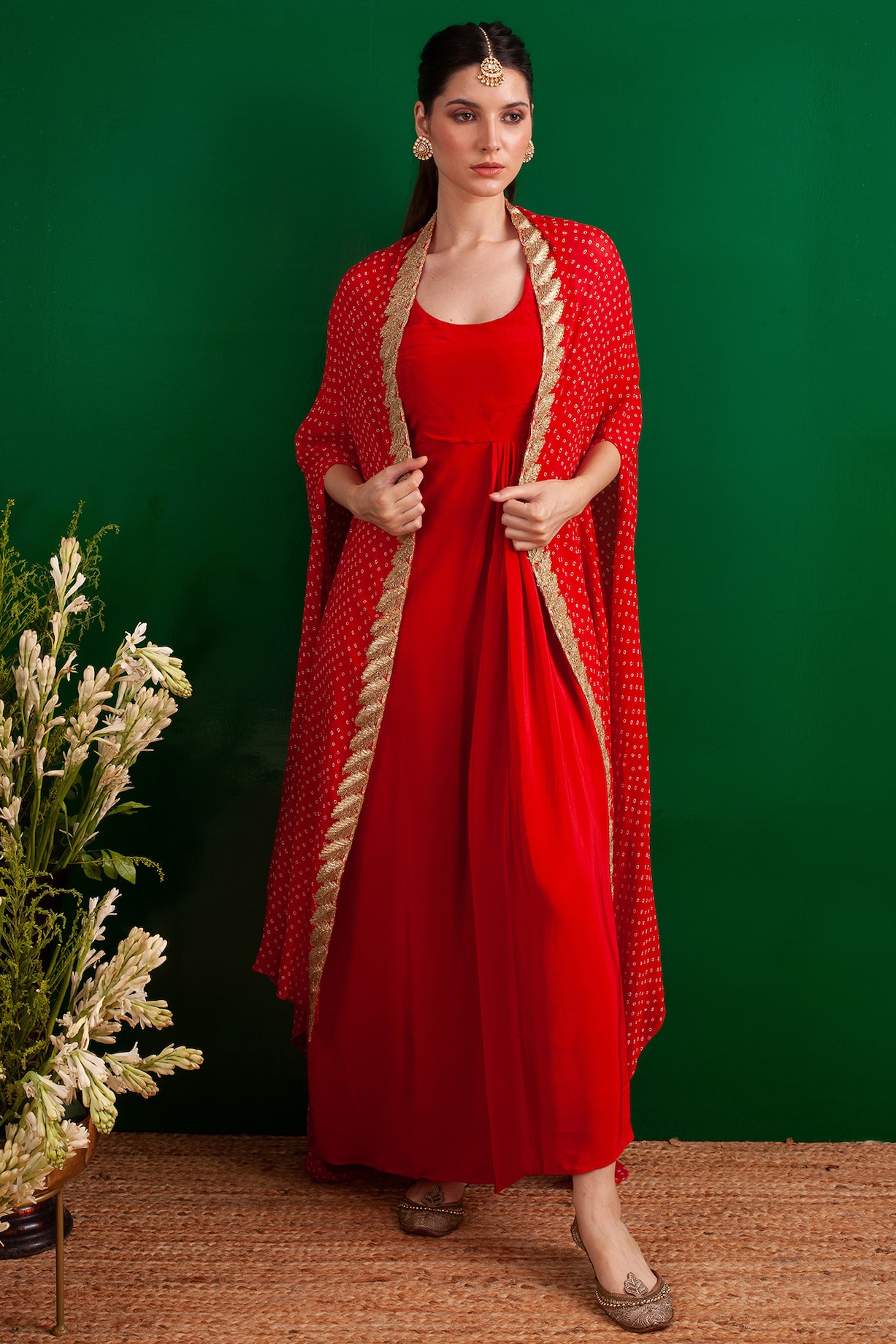 open lace back dress Red Jacket Gown With Net Skirt L main image 1