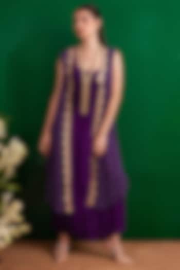Purple Crepe Jacket Dress by Palak & Mehak