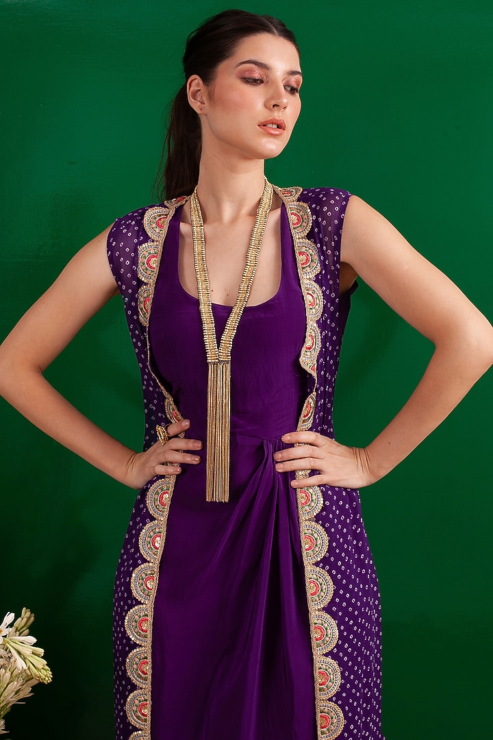 Purple Crepe Jacket Vacation Dress by Palak & Mehak at Pernia's Pop Up Shop