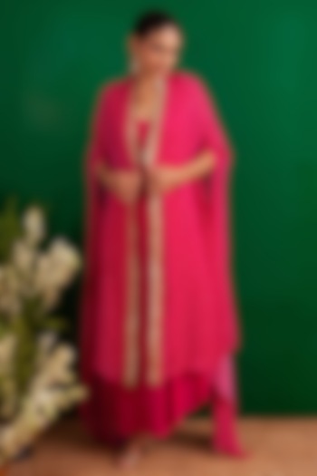 Pink Crepe Jacket Dress by Palak & Mehak