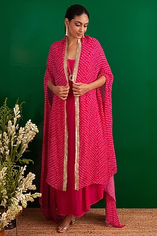 Pink Crepe Jacket Dress by Palak & Mehak