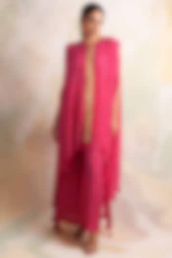 Pink Crepe Printed Pant Set by Palak & Mehak at Pernia's Pop Up Shop