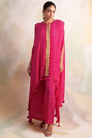 Pink Crepe Printed Pant Set by Palak & Mehak