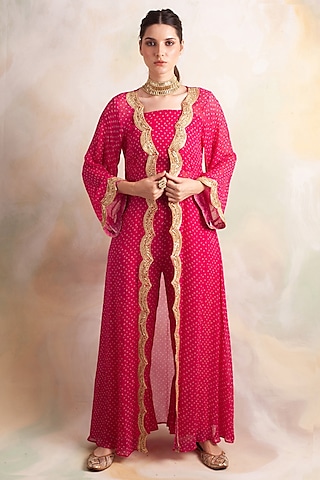 Pink Printed Jacket Set by Palak & Mehak