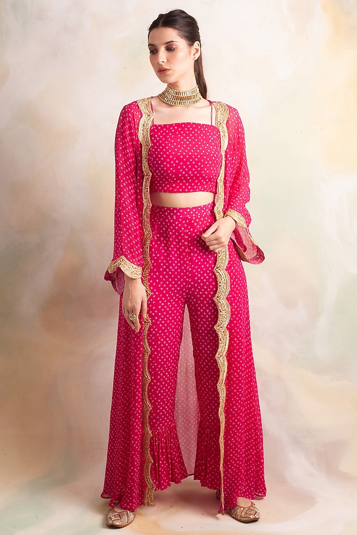 Pink Printed Jacket Set by Palak & Mehak at Pernia's Pop Up Shop