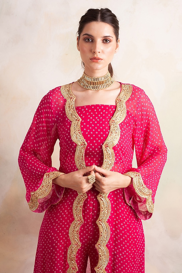 Pink Printed Jacket Set by Palak & Mehak at Pernia's Pop Up Shop