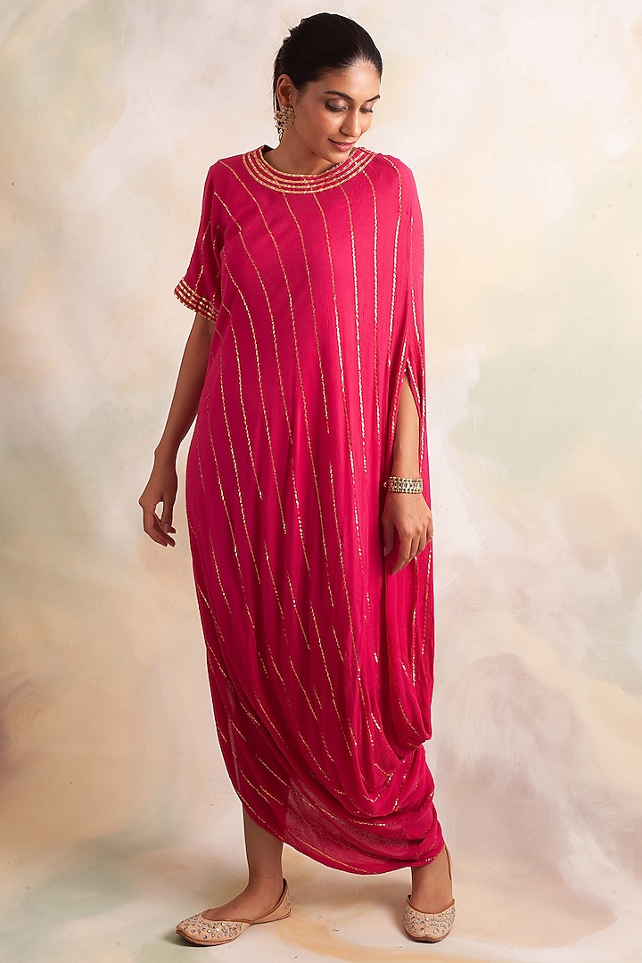 Pink Georgette Cowl Dress by Palak & Mehak at Pernia's Pop Up Shop