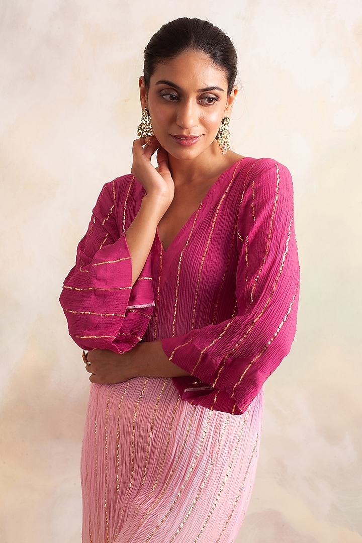 Multi-Colored Lurex Crepe Kurta Set by Palak & Mehak at Pernia's Pop Up Shop