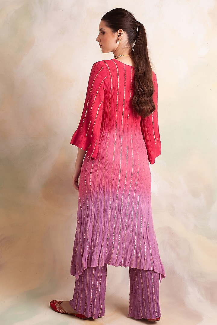 Multi-Colored Lurex Rayon Crepe Kurta Set by Palak & Mehak at Pernia's Pop Up Shop
