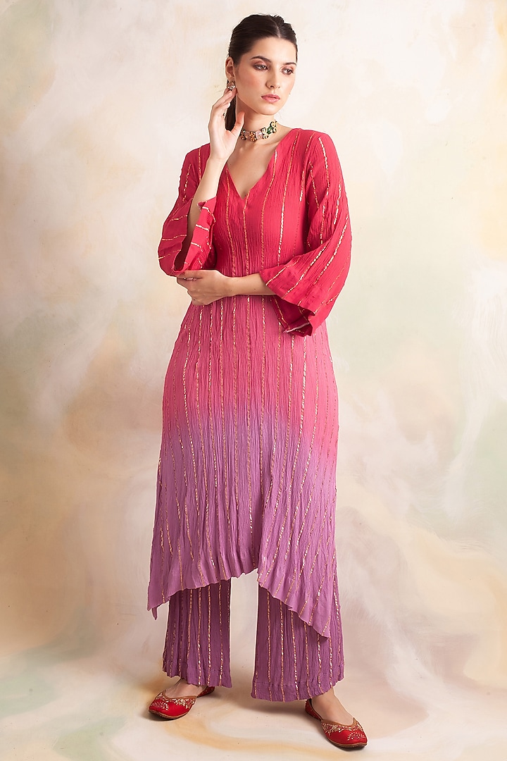Multi-Colored Lurex Rayon Crepe Kurta Set by Palak & Mehak at Pernia's Pop Up Shop
