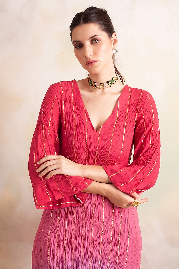 Multi-Colored Lurex Rayon Crepe Kurta Set by Palak & Mehak at Pernia's Pop Up Shop