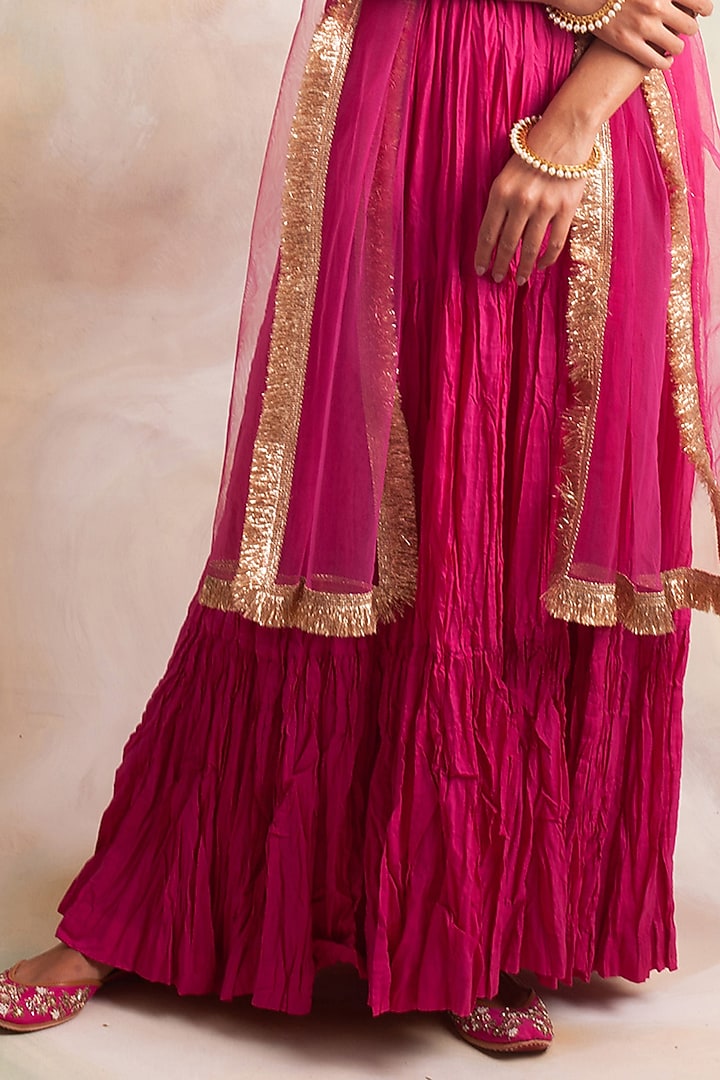 Pink Banarasi Anarkali Set by Palak & Mehak at Pernia's Pop Up Shop