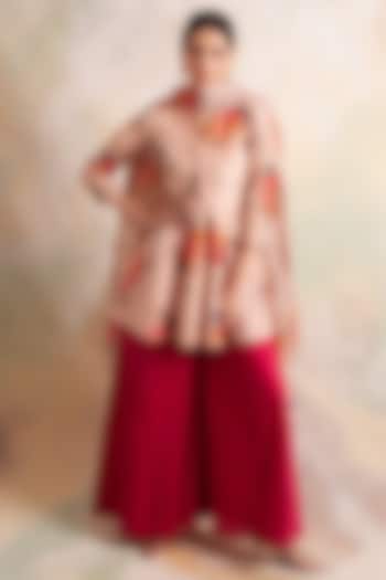 Red Cotton Silk Pant Set by Palak & Mehak