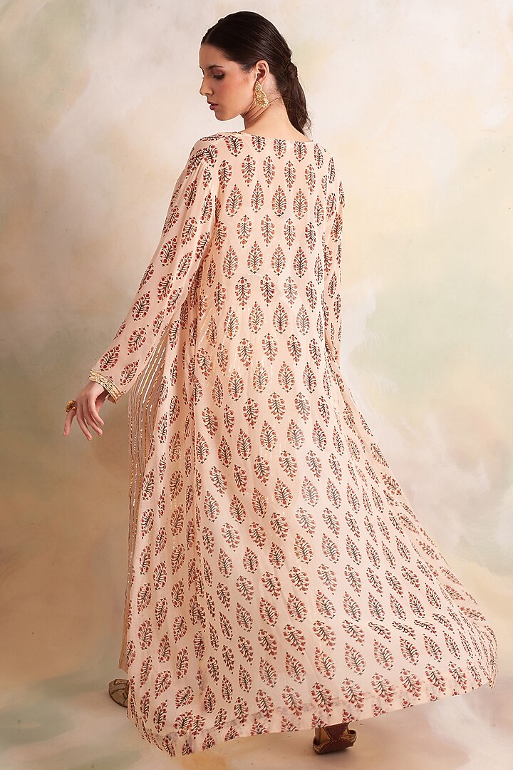 Peach Georgette Printed Jacket Set by Palak & Mehak at Pernia's Pop Up Shop