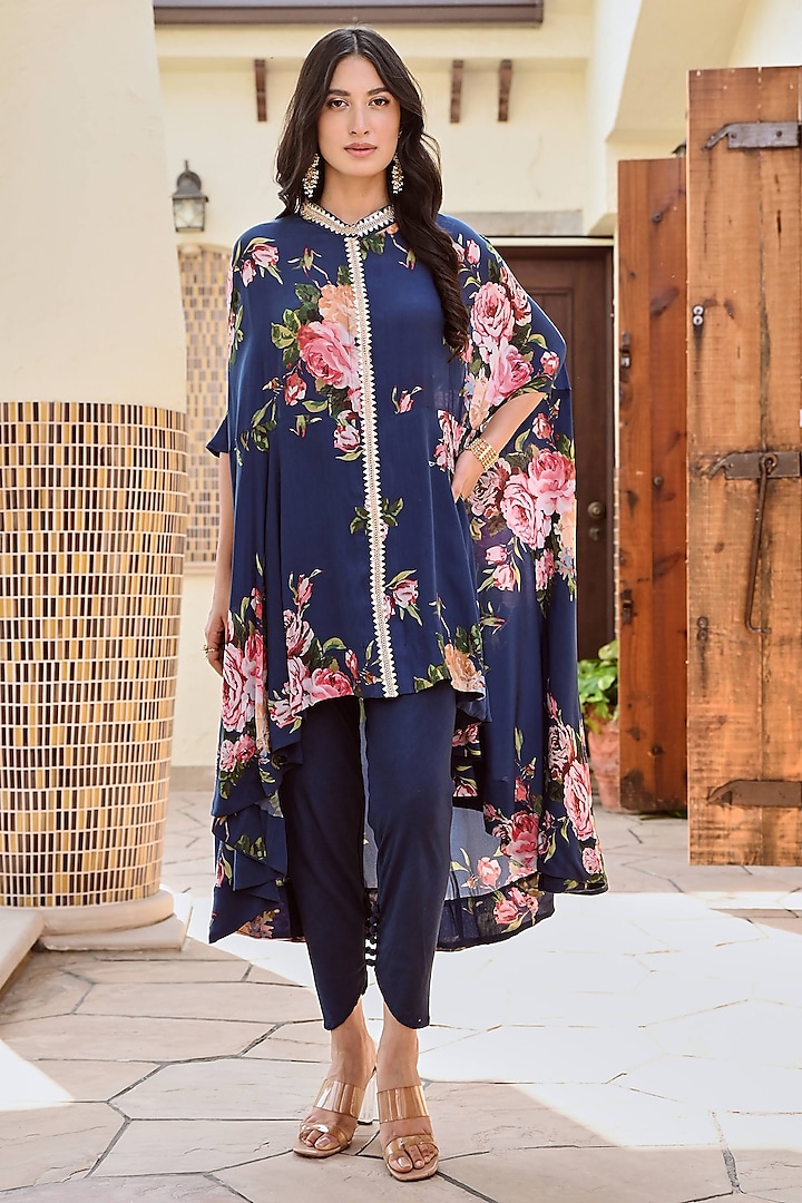 Navy Blue Soft Cotton Pant Set by Palak & Mehak at Pernia's Pop Up Shop