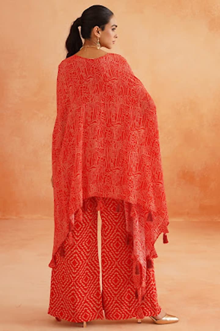 Red Crepe Wide-Legged Pant Set by Palak & Mehak at Pernia's Pop Up Shop