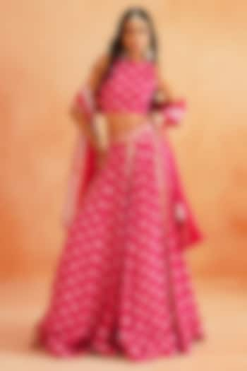 Hot Pink Crepe Hand Embroidered Lehenga Set by Palak & Mehak at Pernia's Pop Up Shop