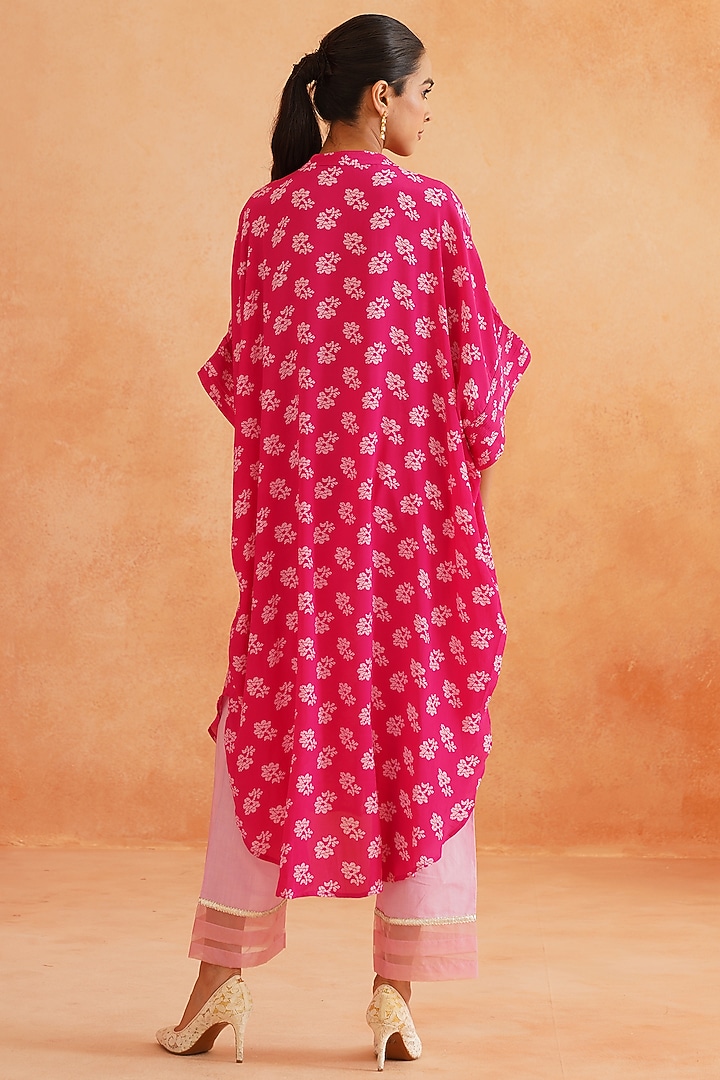 Hot Pink Crepe & Cotton Silk Kurta Set by Palak & Mehak at Pernia's Pop Up Shop