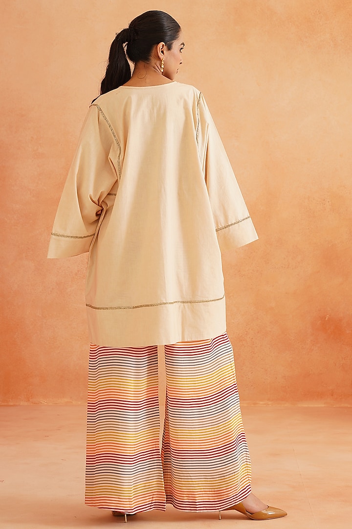 Multi-Colored Crepe & Cotton Poplin Stripe Printed Palazzo Pant Set by Palak & Mehak at Pernia's Pop Up Shop