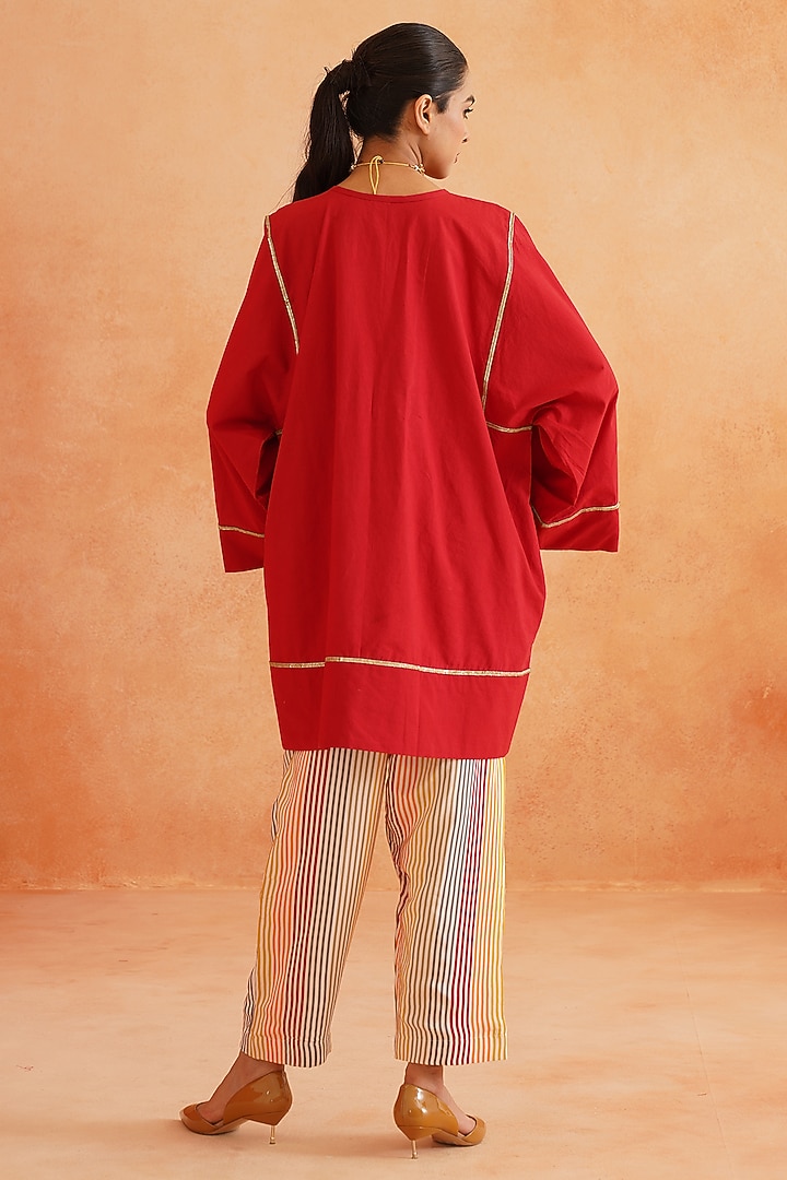 Multi-Colored Crepe & Cotton Poplin Stripe Printed Pant Set by Palak & Mehak at Pernia's Pop Up Shop
