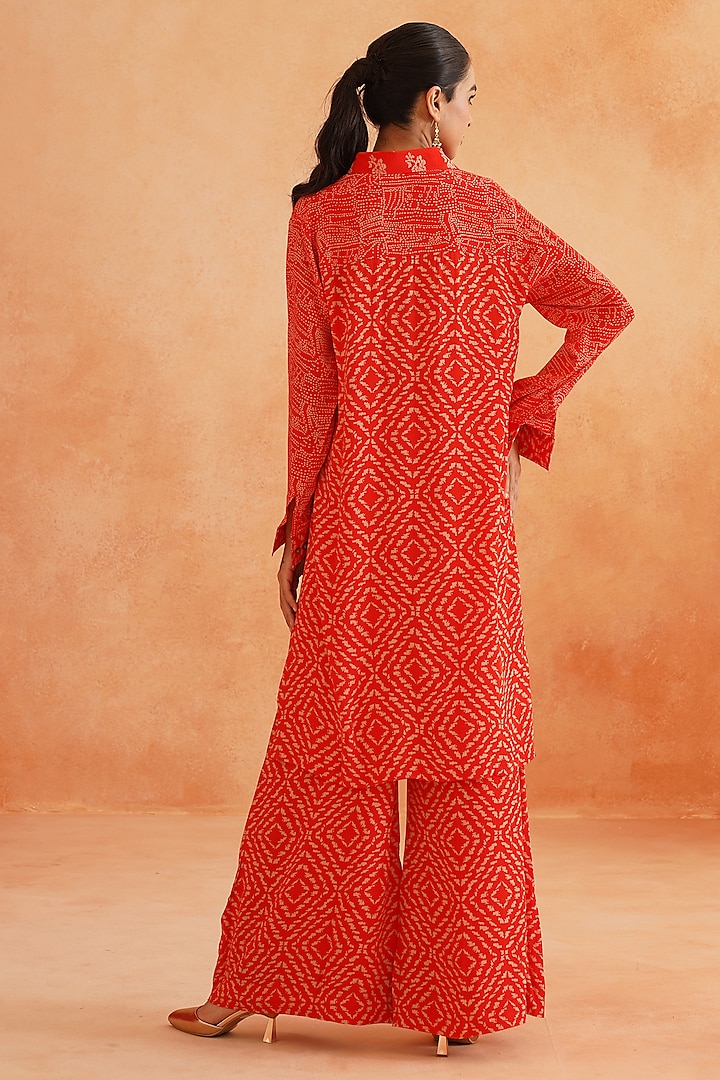 Scarlet Red Crepe Palazzo Pant Set by Palak & Mehak at Pernia's Pop Up Shop