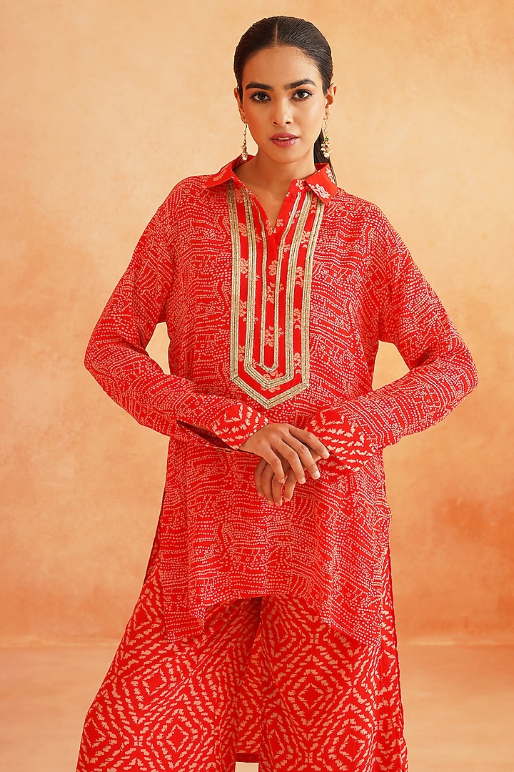 Scarlet Red Crepe Palazzo Pant Set by Palak & Mehak at Pernia's Pop Up Shop
