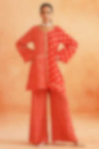 Scarlet Red Crepe Palazzo Pant Set by Palak & Mehak at Pernia's Pop Up Shop