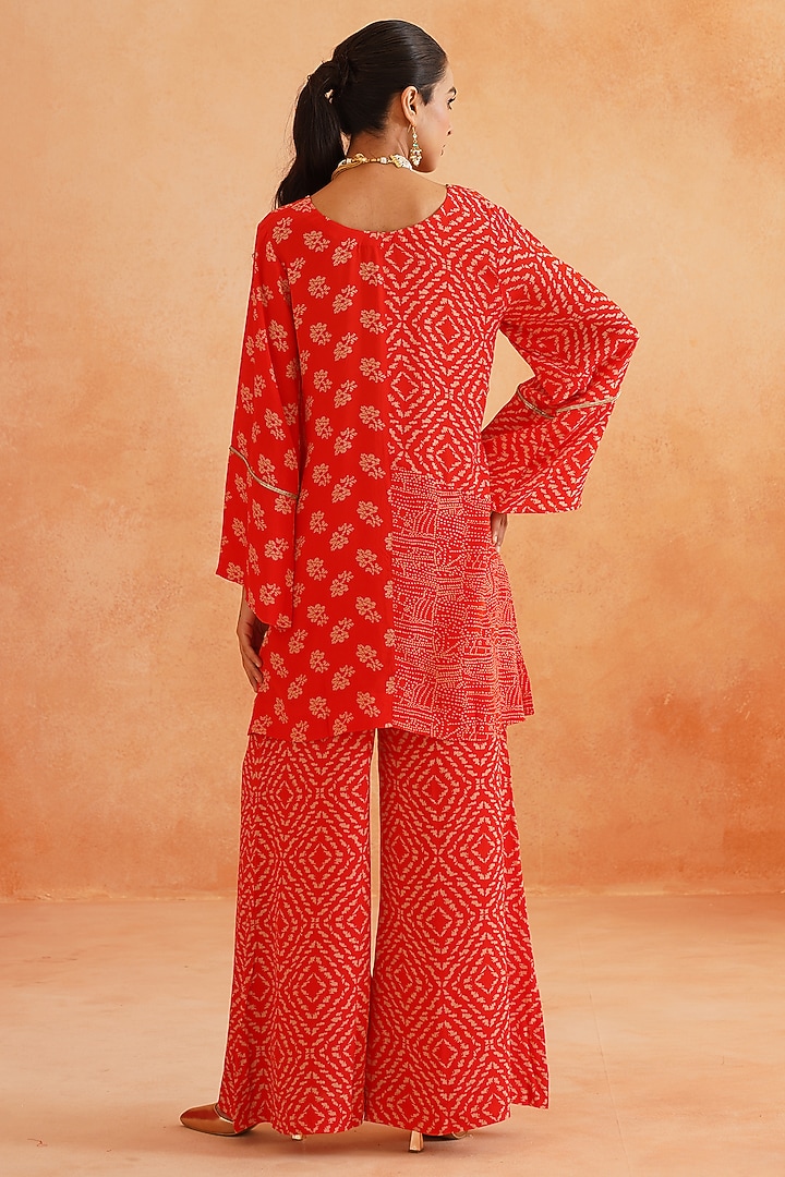 Scarlet Red Crepe Palazzo Pant Set by Palak & Mehak at Pernia's Pop Up Shop