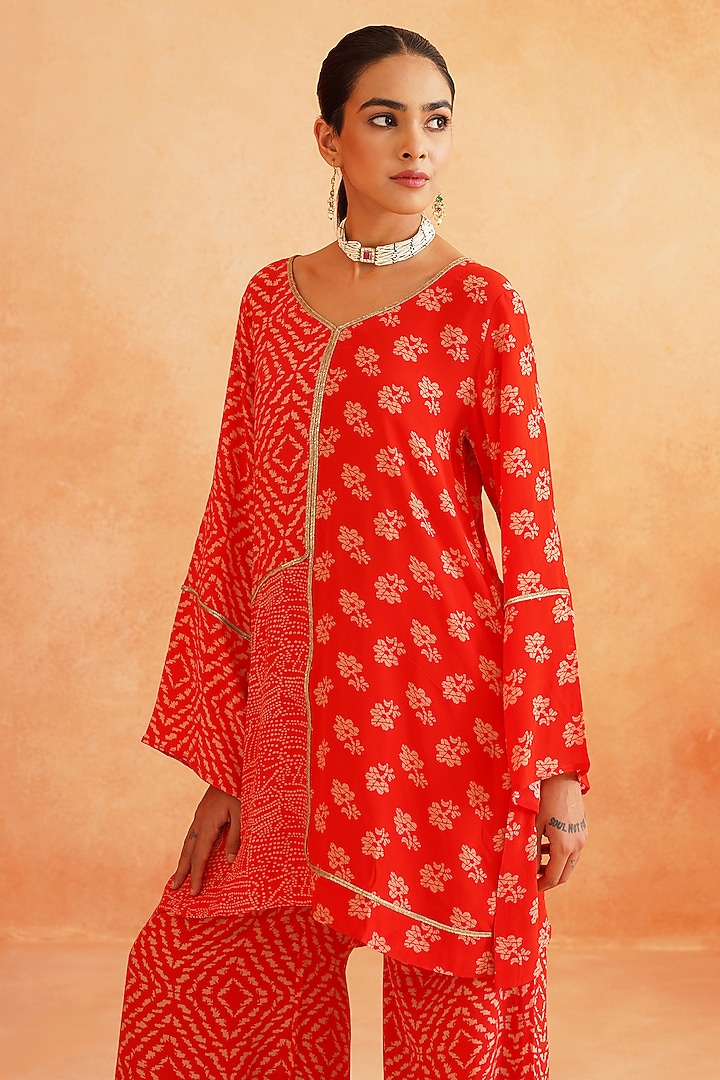 Scarlet Red Crepe Palazzo Pant Set by Palak & Mehak at Pernia's Pop Up Shop