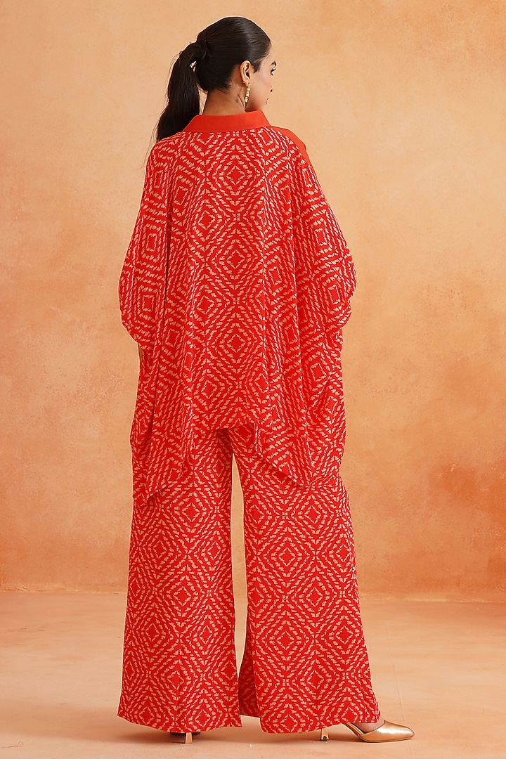 Scarlet Red Crepe Palazzo Pant Set by Palak & Mehak at Pernia's Pop Up Shop