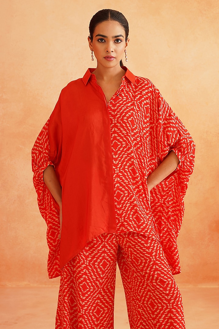 Scarlet Red Crepe Palazzo Pant Set by Palak & Mehak at Pernia's Pop Up Shop