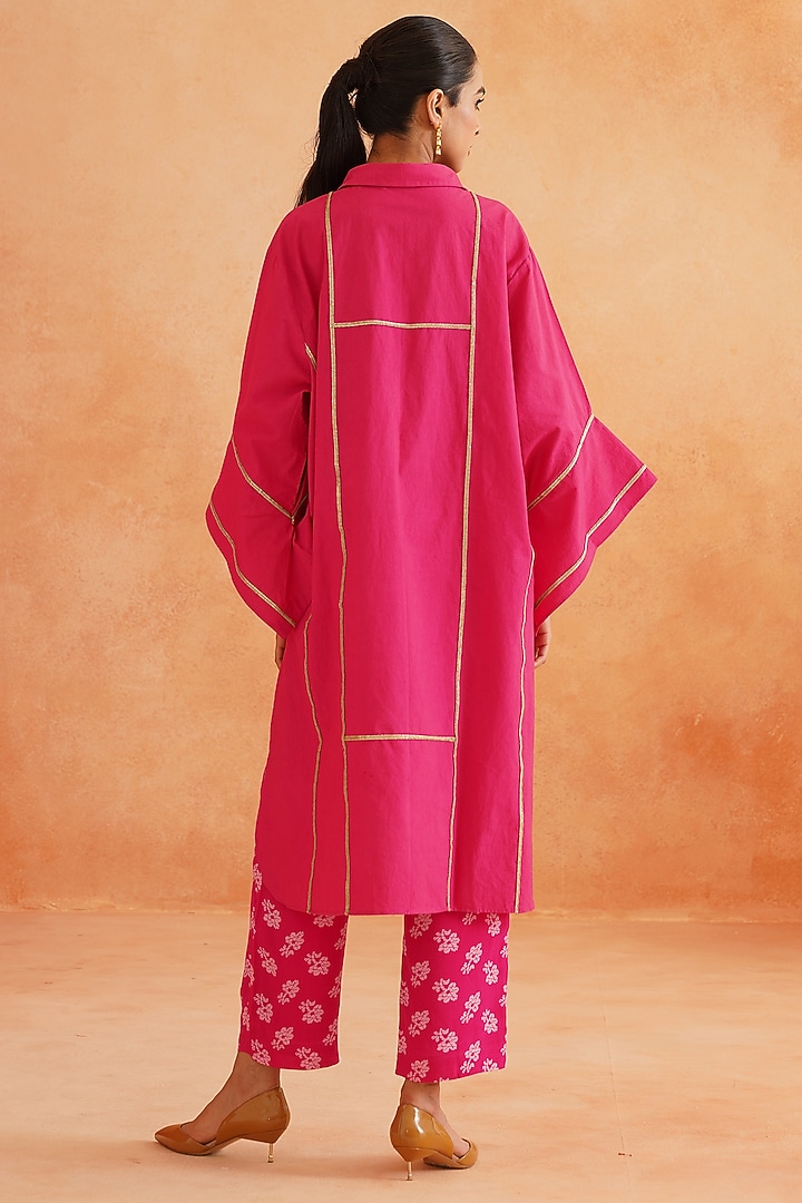 Hot Pink Crepe & Cotton Poplin Printed Pant Set by Palak & Mehak at Pernia's Pop Up Shop