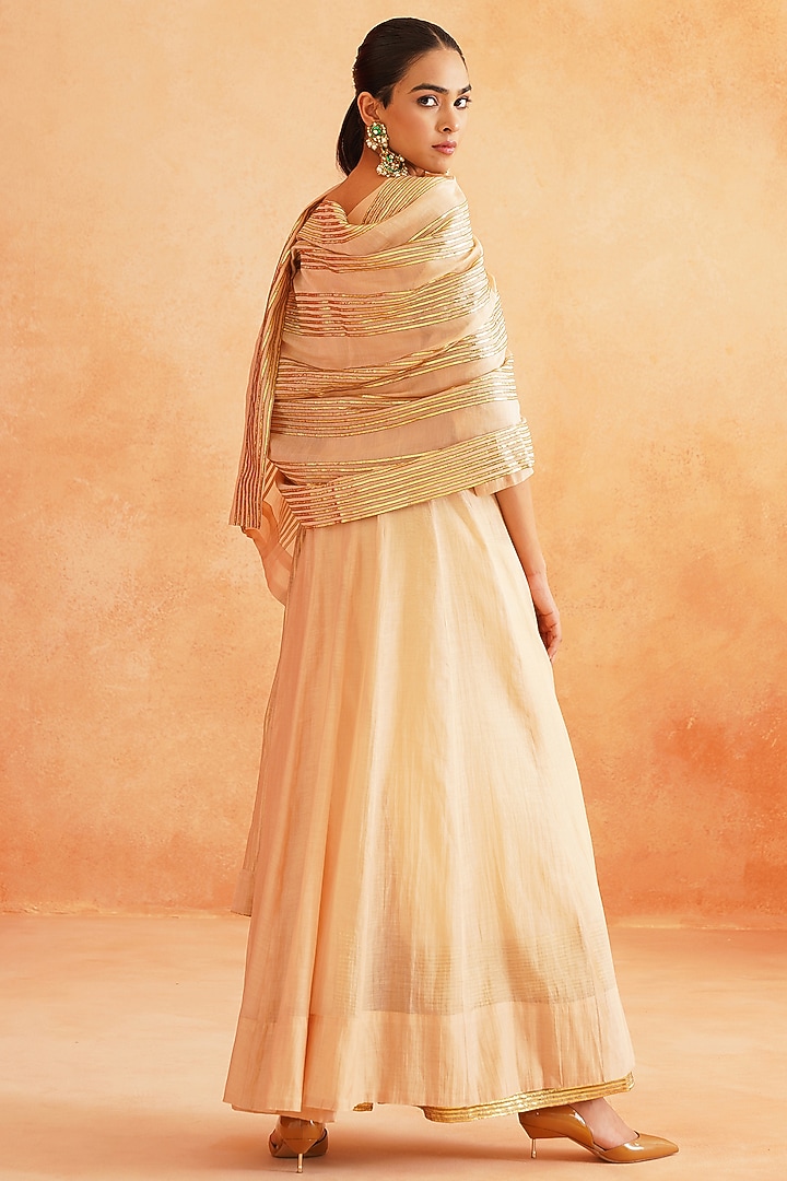 Warm Off-White Pure Soft Chanderi Party Wear Anarkali Set by Palak & Mehak at Pernia's Pop Up Shop