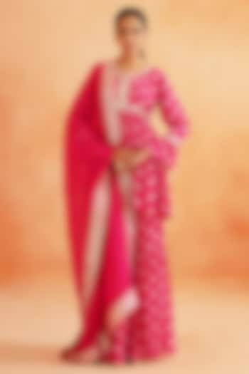 Hot Pink Crepe Printed Gharara Set by Palak & Mehak at Pernia's Pop Up Shop