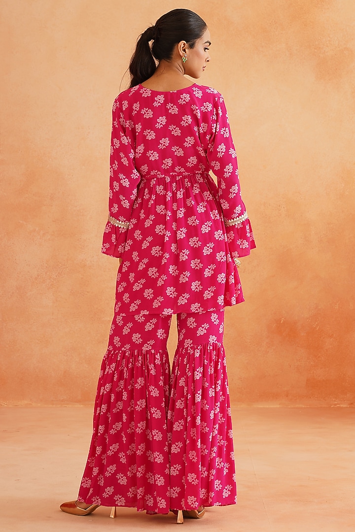 Hot Pink Crepe Printed Gharara Set by Palak & Mehak at Pernia's Pop Up Shop